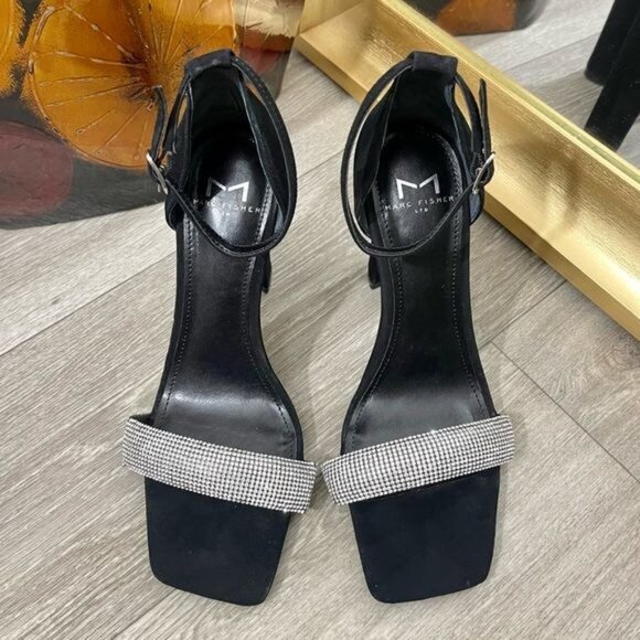 MARC FISHER LTD Angelo Ankle Strap Cocktail‎ Heel Sandals in Black Suede 6.5 - Picture 4 of 10